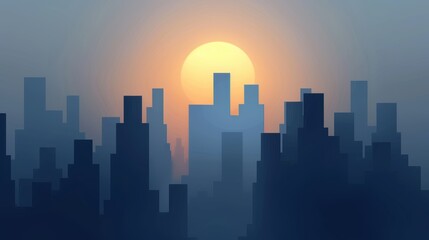 Obraz premium Abstract cityscape at sunset with geometric buildings