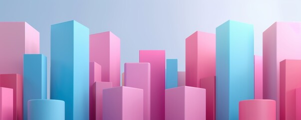Fototapeta premium Colorful abstract cityscape with pink and blue geometric buildings