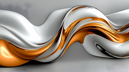 Abstract 3D render of flowing gold and silver liquid.