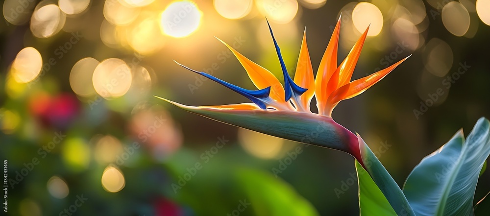 Poster Radiant Bird of Paradise Flower in Natural Light with Bokeh Effect Creating a Gorgeous Background Image : Generative AI