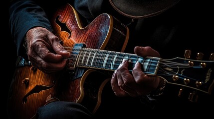 A musician playing an acoustic guitar with detailed hands