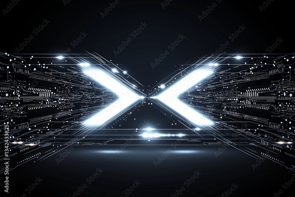 Poster futuristic glowing x symbol in deep space with cosmic light effects, representing technology, innova