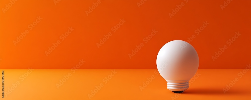 Poster simple white globe bulb placed on a vibrant orange surface exuding minimal style : generative ai