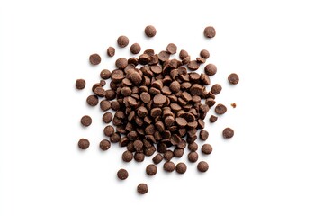 Layered arrangement of small brown pet food kibbles scattered on a white surface : Generative AI