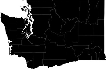 A black and white outline map of Washington with all county borders clearly defined.
