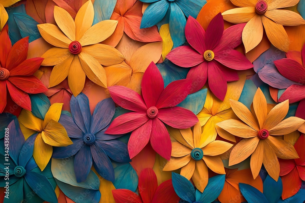 Poster colorful paper flower arrangement with a mix of shapes and textures for decor : generative ai