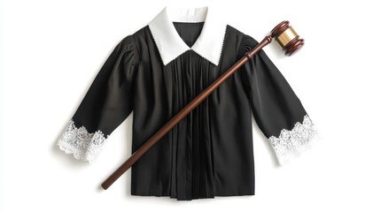 A black judges robe with a wooden gavel laying across it