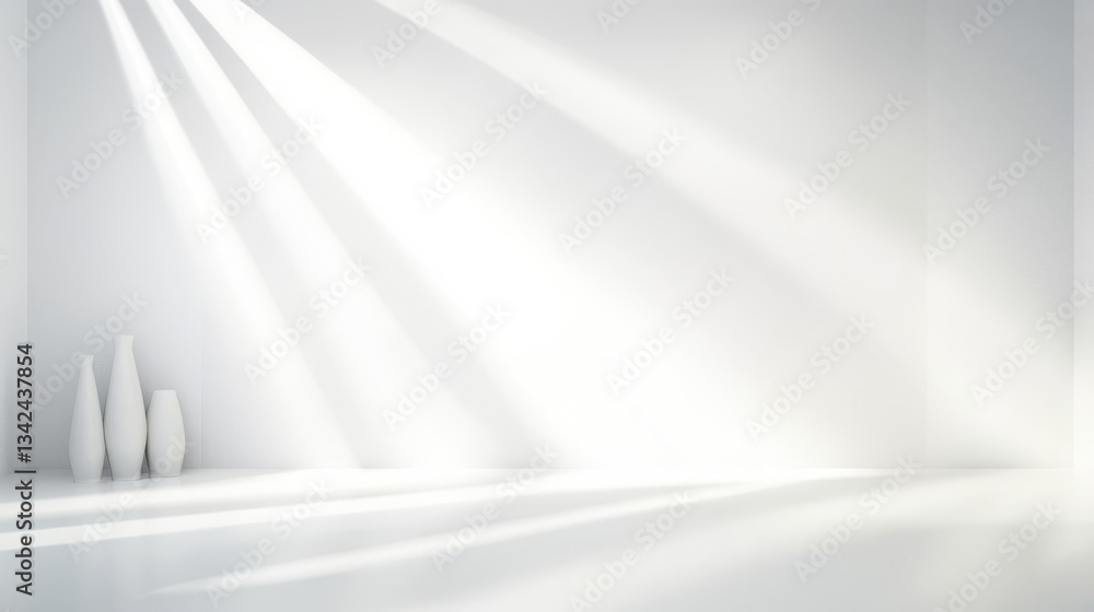 Poster this space features a clean, white minimalist design with elegant lines and soft lighting, ideal for