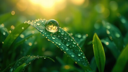 Morning Dewdrop on Lush Green Grass