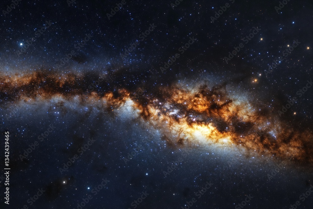 Poster Dazzling portrait of a galactic spiral showcasing a mix of vibrant colors against a deep space backdrop : Generative AI