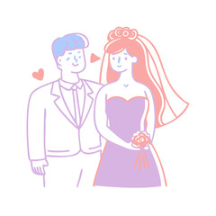 Bride and groom icon expressing love at wedding ceremony, celebration concept