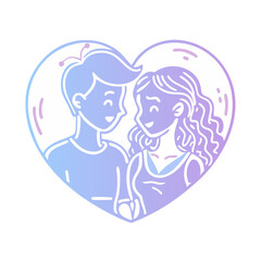 Couple icon smiling together in heart, love and connection concept