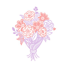 Floral arrangement icon with pink and purple flowers, botanical art concept