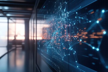 Advanced Network Visualization on Digital Screen Displaying Interconnected Data Points