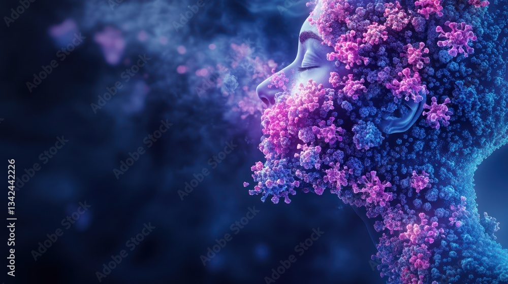Aufkleber abstract portrait of a face dissolving into vibrant particles.
