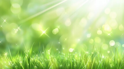 Obraz premium Sunlit Green Grass with Bokeh Background in Nature Scene