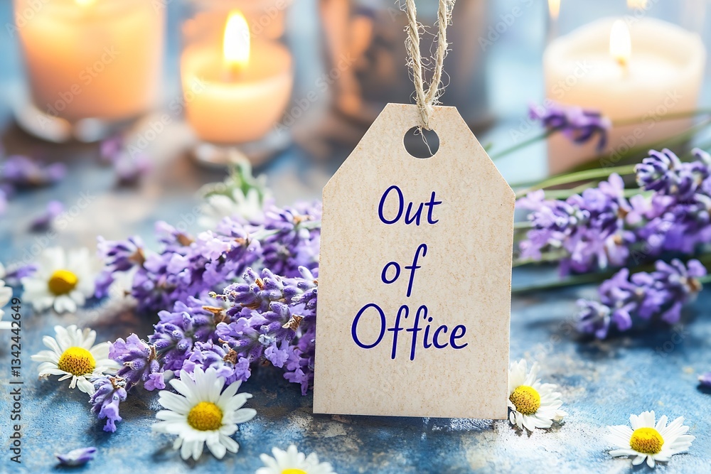 Poster delightful out of office tag with floral decorations and candlelight glow creating a cozy atmosphere