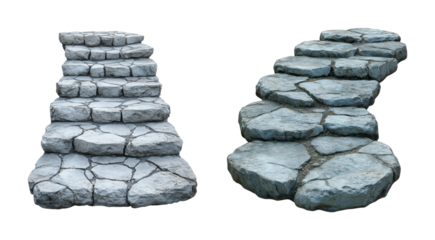 Natural Stone Steps with Textured Surfaces, Perfect for Landscaping and Garden Pathways, Providing an Elegant Touch to Outdoor Spaces, Isolated on Transparent and White Background