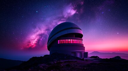 Obraz premium Observatory at Night Under Milky Way