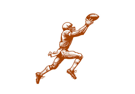 football player catching ball, brown sketch clip art preview