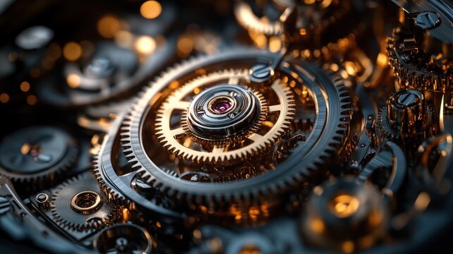 Intricate Clockwork Mechanism: A Detailed View of Golden Gears