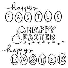 happy easter wishes monochrome hand drawn header   original typographic text with illustrated elements