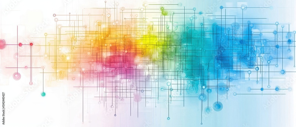 Poster colorful abstract business roadmap design with interconnected lines and nodes representing conceptua