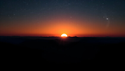 Fototapeta premium Majestic Sunset Over Mountains Starry Night Sky Landscape Photography