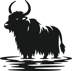 Yak standing in deep mud vector silhouette