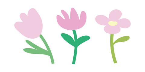 Obraz premium Pastel pink spring flowers with green stems. Ideal for floral design projects, botanical illustrations, nature decor, wildflower clipart, and seasonal decorations.