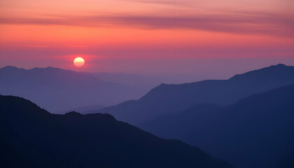 Majestic Sunrise Over Misty Mountain Ranges Serene Landscape Photography