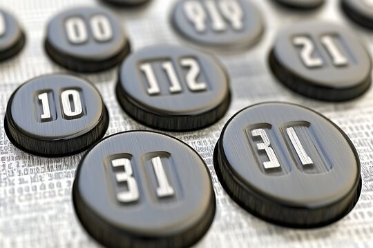 Numbers on black objects in close-up, data study - Powered by Adobe