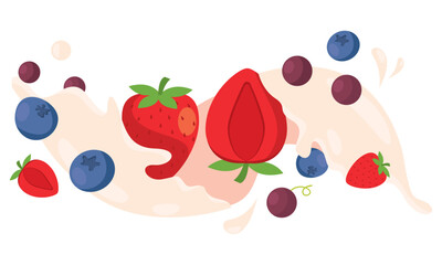 Berries splash with strawberries and blueberries Vector