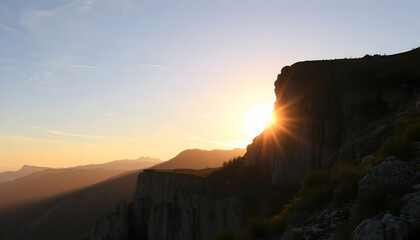 Fototapeta premium Majestic Mountain Sunset Golden Hour Landscape Panorama Nature Photography