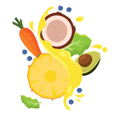 Pineapple and coconut splash with avocado and berries Vector