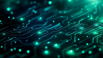 Abstract glowing teal circuit board texture.