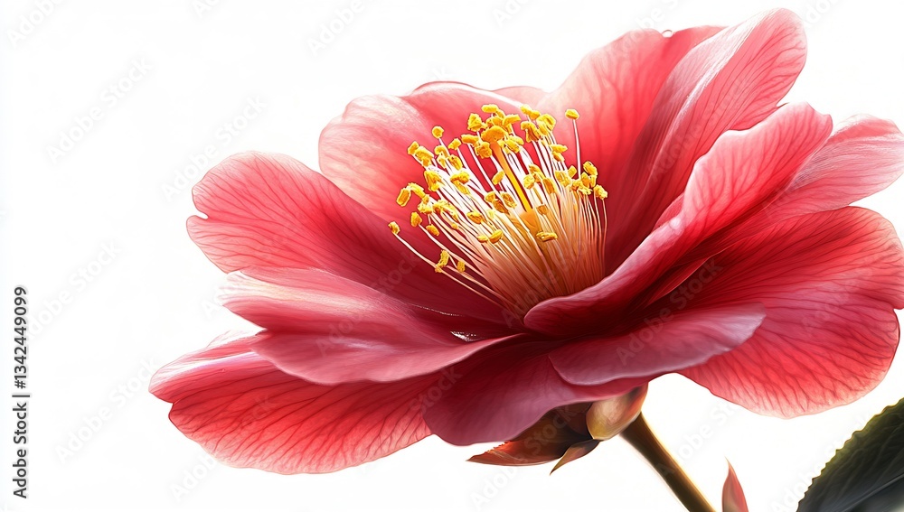 Aufkleber charming pink flower with translucent petals and bright yellow center blooming elegantly on a soft l
