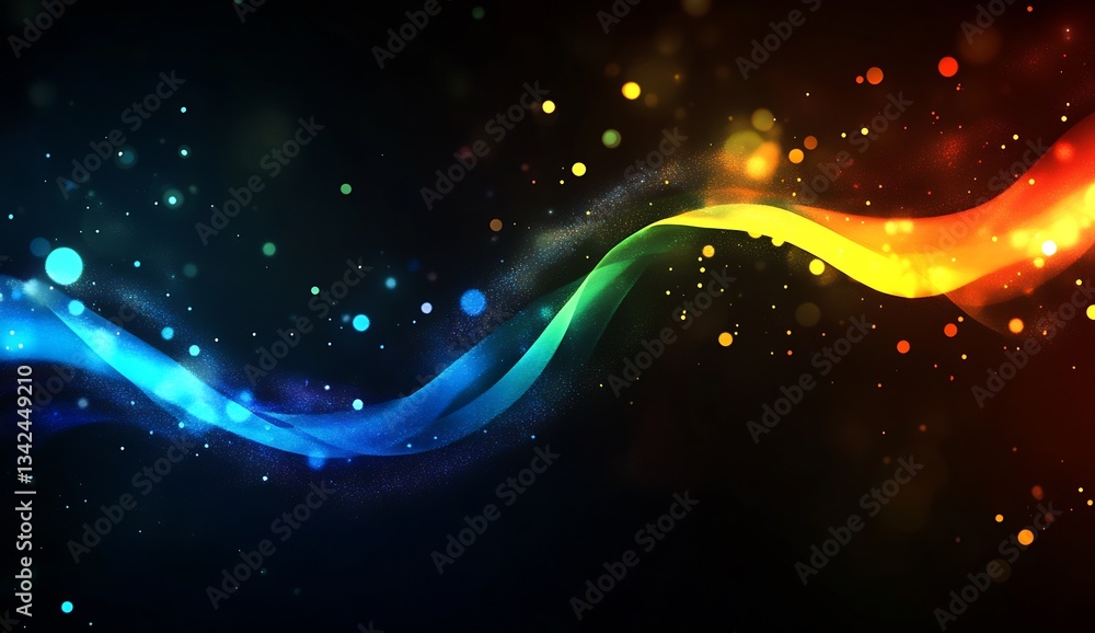 Poster Vibrant abstract light wave design featuring colorful bokeh and flowing patterns on a dark background : Generative AI