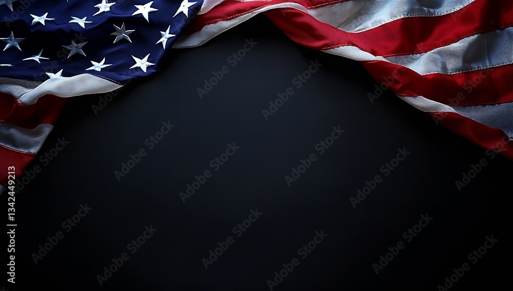 Poster american flag beautifully draped showing stars and stripes against a dark background creating a stri
