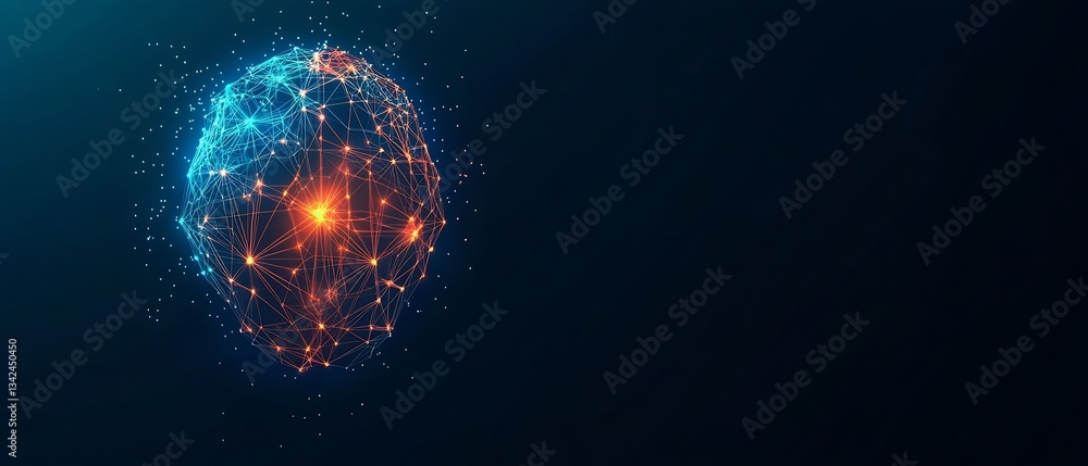 Poster Advanced digital brain visualization with glowing neural connections on a dark background : Generative AI