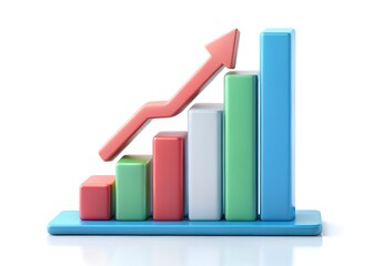 Soaring Success: A vibrant 3D rendering of a bar graph illustrating upward growth and achievement, symbolizing financial progress and business expansion.