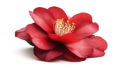 Beautiful deep red camellia flower capturing attention with its lush petals and exquisite floral details : Generative AI