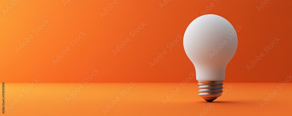 Poster bright white light bulb sits alone on vibrant orange background casting soft shadows : generative ai