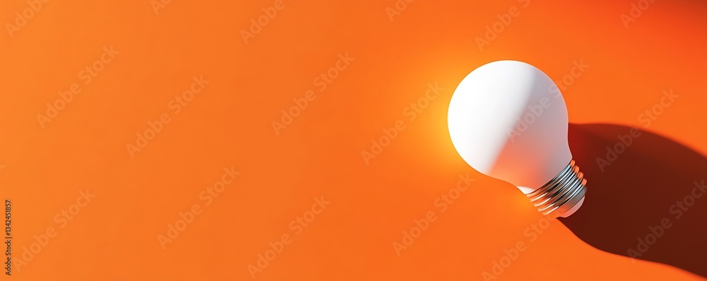 Poster Softly illuminated white light bulb on rich orange surface creating a clean aesthetic : Generative AI