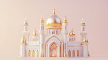 A beautiful golden and white Islamic building stands gracefully in the light