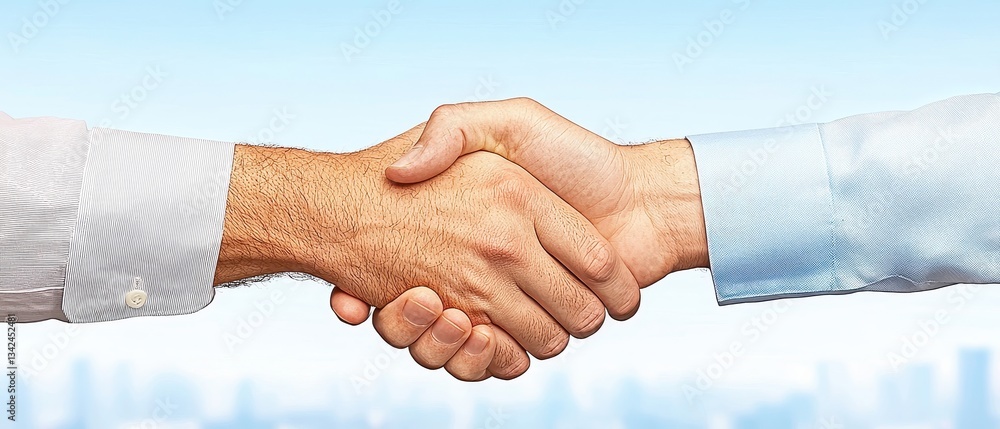 Poster hyper-realistic close-up of a handshake between two business executives in a professional setting