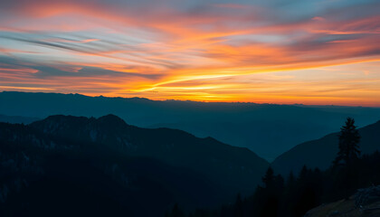 Obraz premium Majestic Mountain Sunset Landscape Breathtaking View Nature Photography Scenic Vista Golden Hour Dramatic Skies