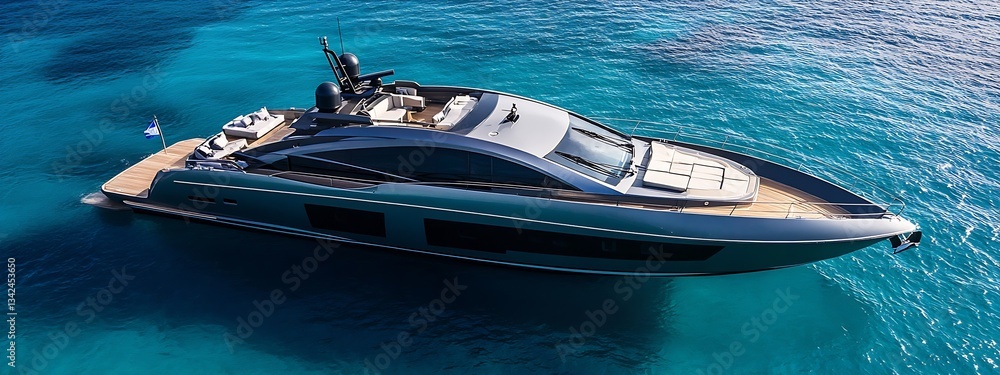 Poster Sleek luxury yacht anchored in pristine waters emphasizing elegance and state-of-the-art performance features : Generative AI