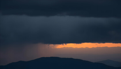 Dramatic Sunset Over Mountains Dark Clouds Rain Stormy Sky Landscape Nature Photography