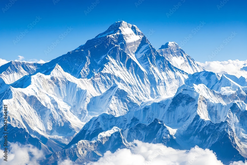 Poster eye-catching view of mount everest rising above the clouds showcasing its towering majesty in the hi
